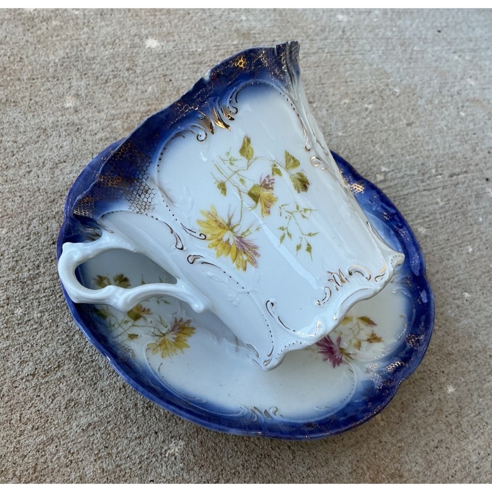 Vtg Weimar Germany Teacup/Saucer Cobalt Blue/Gold Yellow Floral Porcelain China - Picture 2 of 4